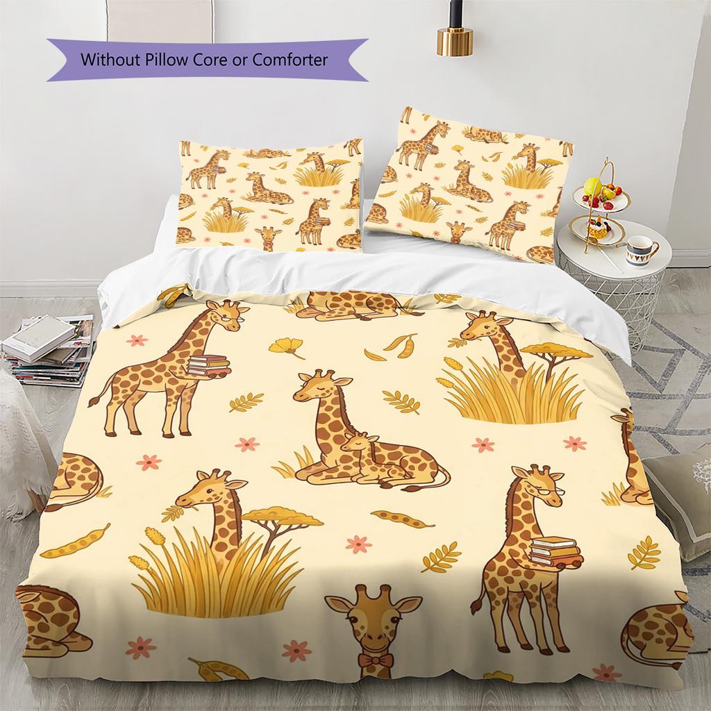 giraffe Pattern Bedding Quilt Set Quilt Cover Pillowcase Home Decoration Birthday Gift (1 * duvet cover + 2 * pillowcase, without core)