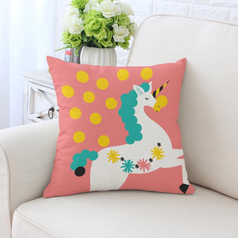 New Unicorn Cushion Cover Hot Polyester Cartoon Unicorn Pillowcase Kids Room Decoration Sofa Couch Throw Pillow Cover Decorative