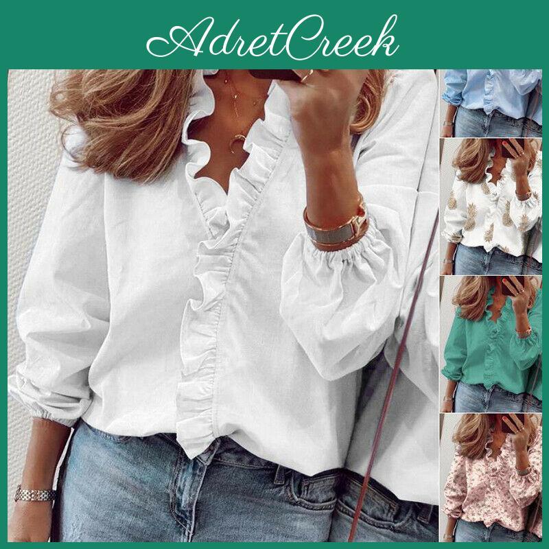 Elegant Womens Long Sleeve Shirts Blouse With Ruffle V Neck And Plus Size Options