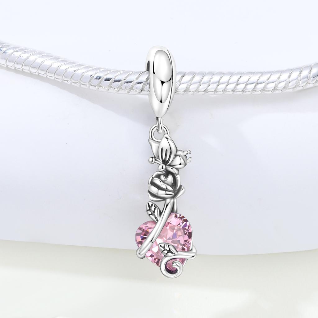 Copper Butterfly Rose Love Zircon Beads Original Pendants Bracelet Charm Jewelry Party Diy Trendy Gifts