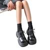 European thick-soled muffin loafers, children's spring new round head lace-up polished small leather shoes