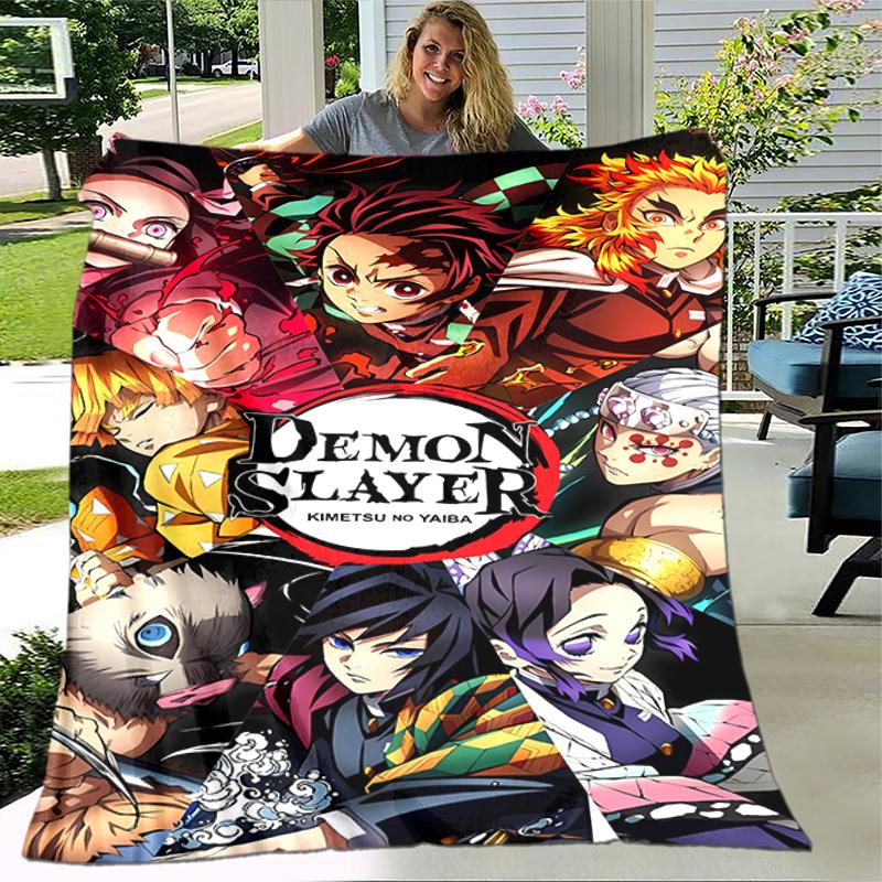 1pc Blanket Demon Slayer characters1 Print Design, Lightweight Blanket for Sofa, Bed- Soft &Warm, Gift for All Seasons like Christmas, Halloween