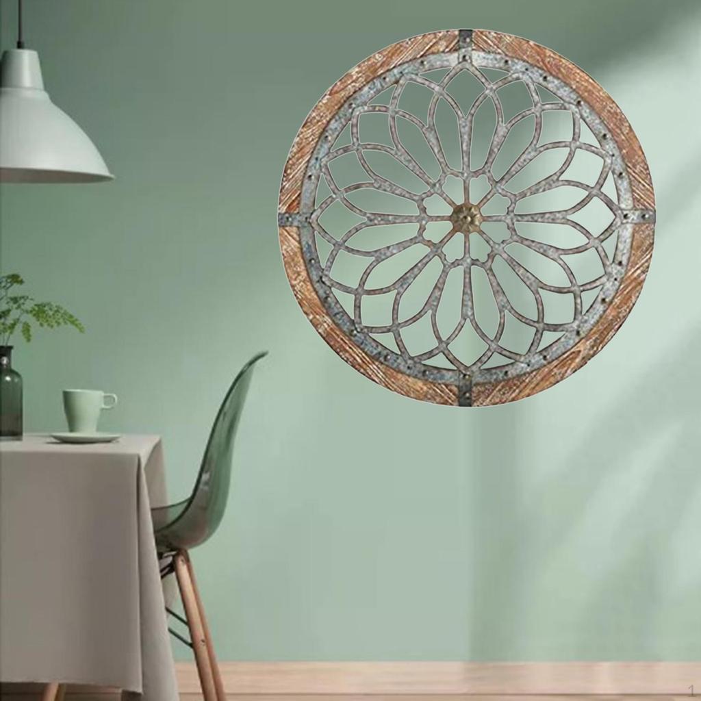 Circular Wall Decorative Medallion, Creative Home Sculpture Decoration, Metal Wooden Craft