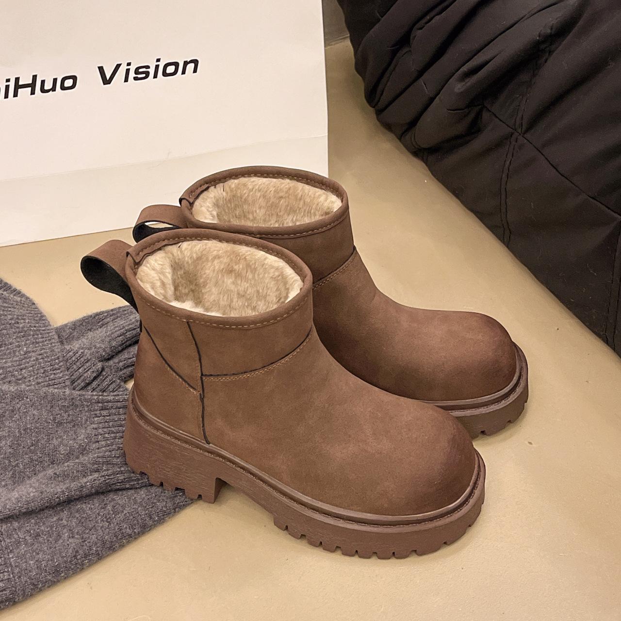 

Женские ретро короткие зимние сапоги 2024 новая зимняя модель на толстой подошве короткие ботинки мартин на высоком каблуке хлопковые сапоги 40