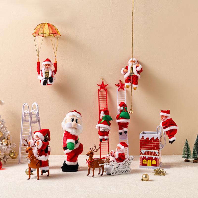 Santa Claus Electric Climbing Ladder Toy - Christmas Gift Beads for Chimney and Tree Decoration.