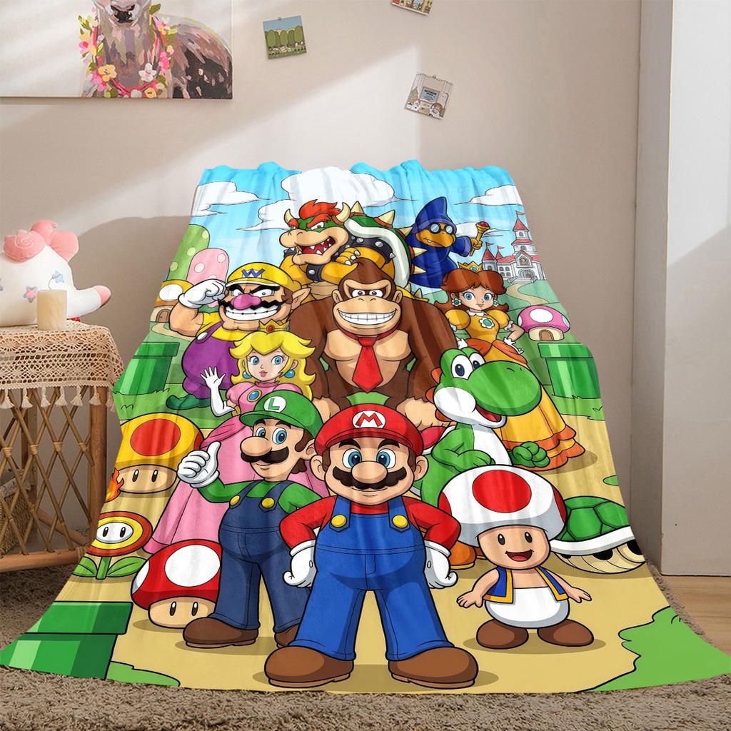 Super Mario Awesome 2D Print Flannel Blanket, Cartoon Style for Bedroom, Soft Bedding for Travel Throw_LIAN