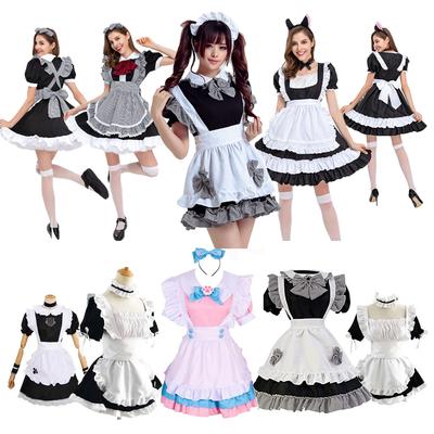 Womens Maid Outfit Headwear Anime Cosplay Dress Halloween Costume with Apron