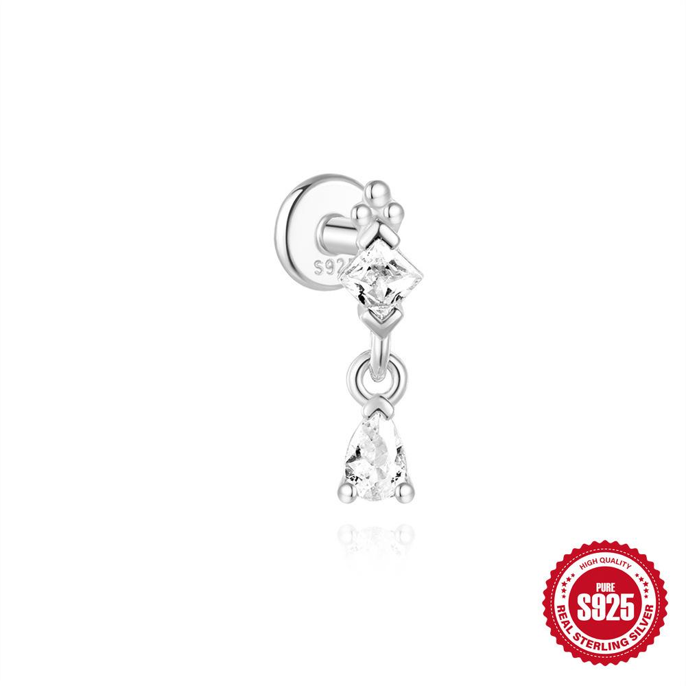 

S925 Tremella Decoration Женские серьги-гвоздики из стерлингового серебра с простым темпераментом и маленьким цирконием с плоским дном Серьги-подвески с темпераментом