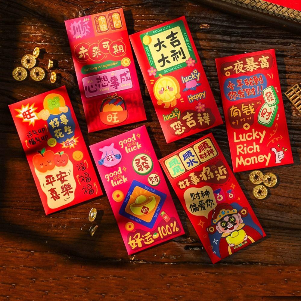 6 STÜCK Vintage Glücksgeld-Umschläge Chinesischer Stil Geldtasche Neujahr Roter Umschlag Frühlingsfest