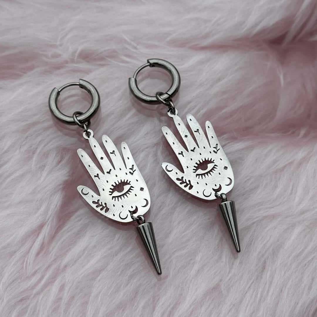 Mystic Hamsa Hand Evil Eye Spike Witchy Dangle Earrings Jewelry for Women Celestial Moon Phase Hoop Earrings Halloween Jewelry