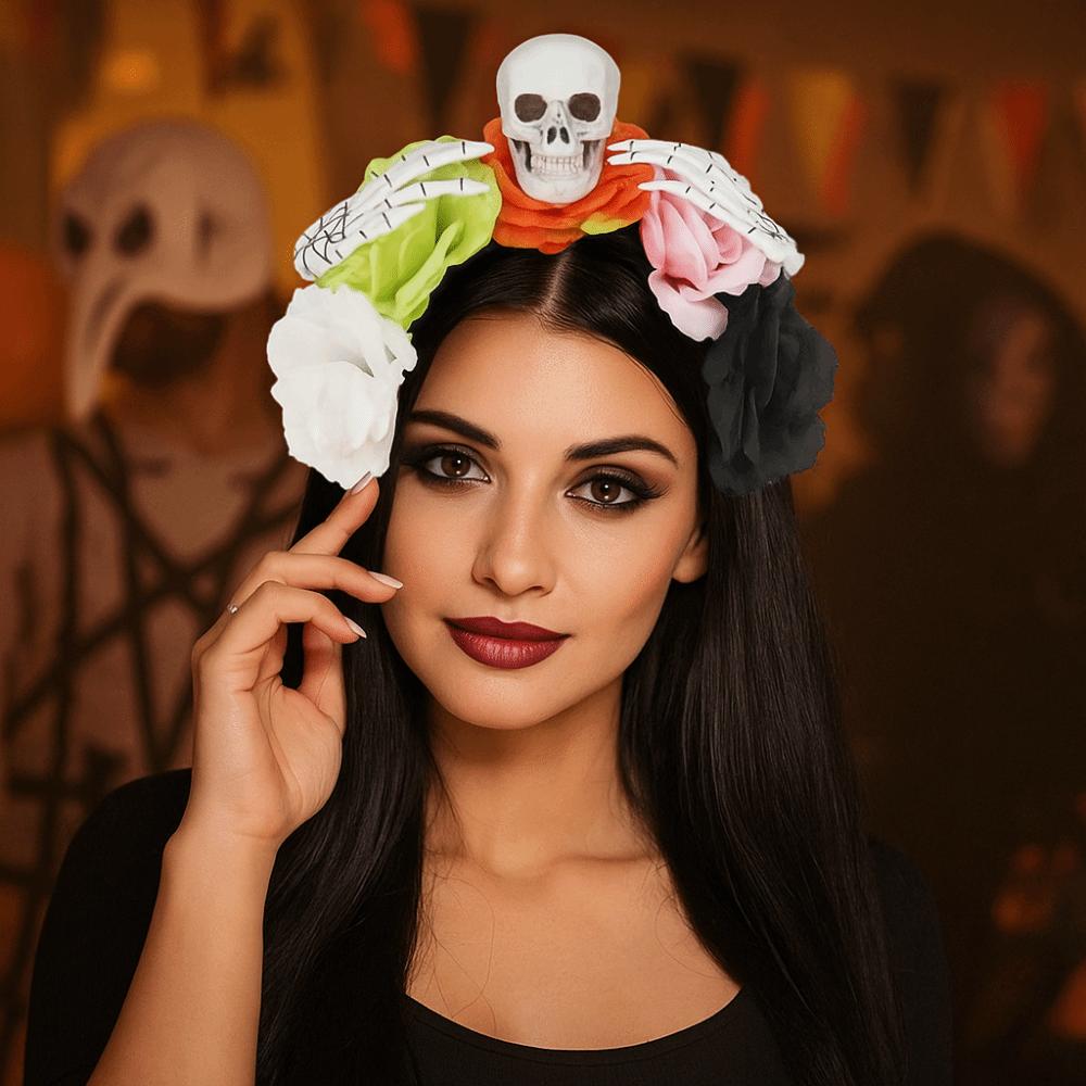 Exaggerated Skull Head Headband Halloween Decor Gothic Flower Hairband  Haunted House