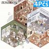 1-4Pcs Cute Cartoon Miniature Scene 3D Landscaping Stickers DIY Cabin Scene Stacking And Pasting Hand Account Kid Child Gift