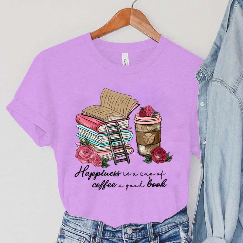 Coffee & Rose T-Shirts Women's Short Sleeve Clothing Cartoon Stairs Tops Books T Shirts Summer Casual Fashion Women T-shirts