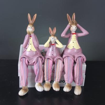 3Pcs Synthetische Harz Kaninchen Ornament Anti-fading Nette Kleine Statue Desktop Decor