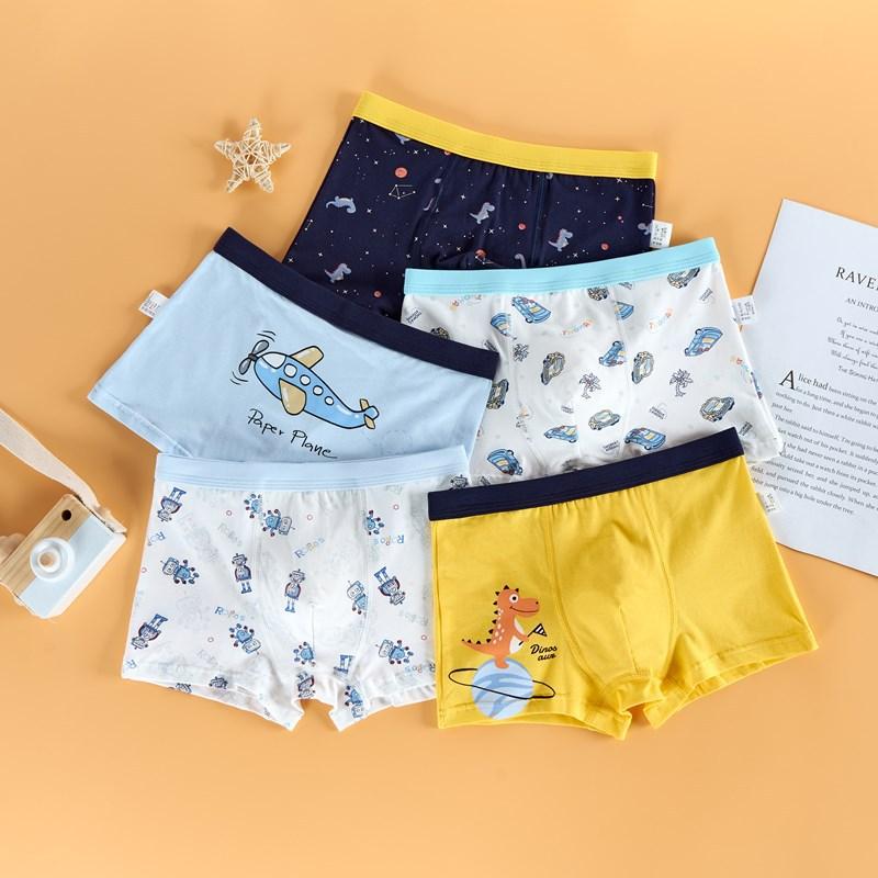 5PCS Children s Cotton Underwear Boys  Boxer Briefs Cartoon Comfortable Kids Cute underwears M