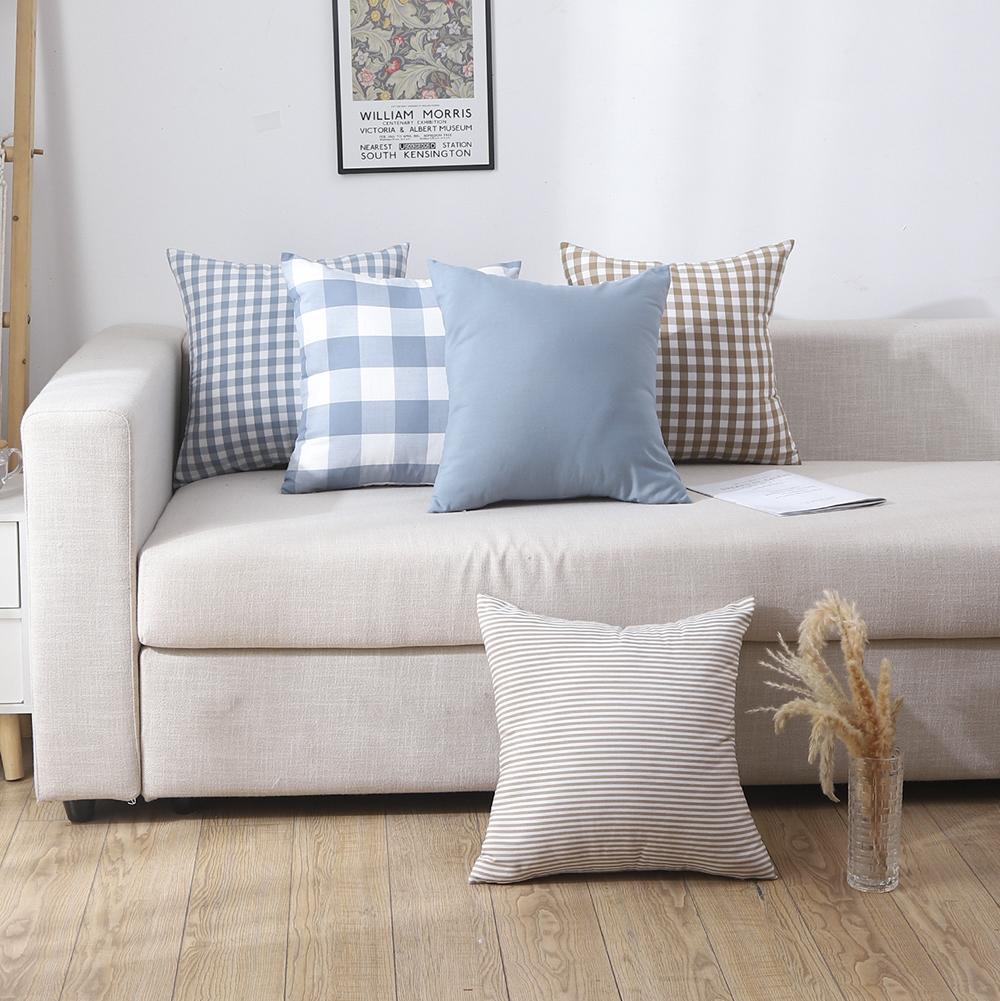 Blue Pillow Covers Plaid Home Decorative Sofa Cushion Cover 45x45cm 1PC