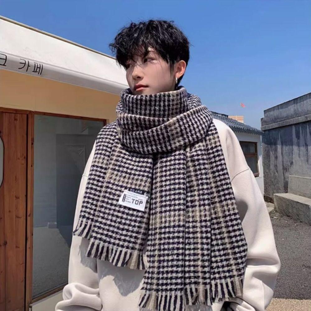 Thicken Men's Plaid Scarf Korean Checkered Scarf High Quality Winter Plaid Scarf Males