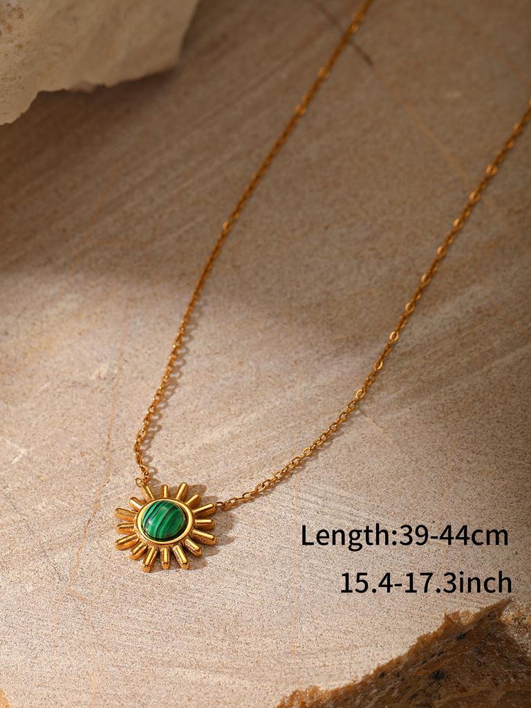 European and American embellished eyes natural stone titanium steel pendant necklace fashionable stacked collarbone chain gold-plated stainless steel