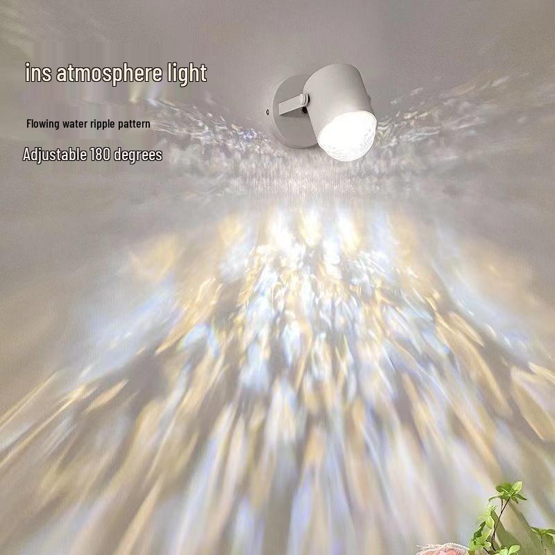 Rotující Stolní Lampa s Vlnkami Vody – Atmosféra Západu Slunce Červená & Noční Světlo