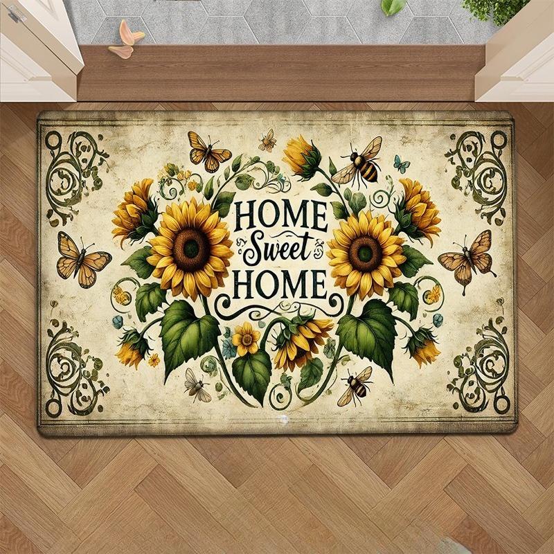 Vintage Sunflower Home Sweet Home Non-Slip Floor Mat - Indoor and Outdoor Absorbent Floor Mat,Perfect for Home Decor 40x60cm