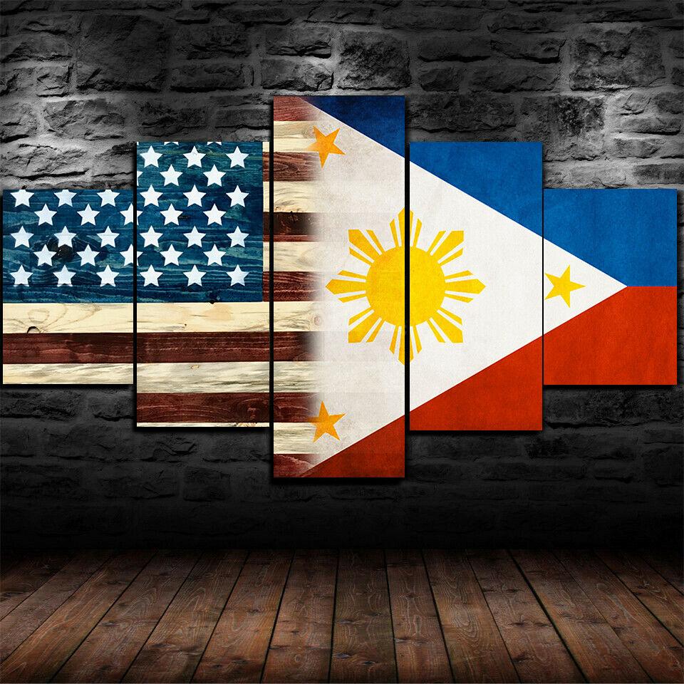 

5 Panel American philippine Flag Poster Modular Paintings HD Prints Posters Canvas Wall Art Pictures For Living Room Home Decor 20x30 20x40 20x50cm