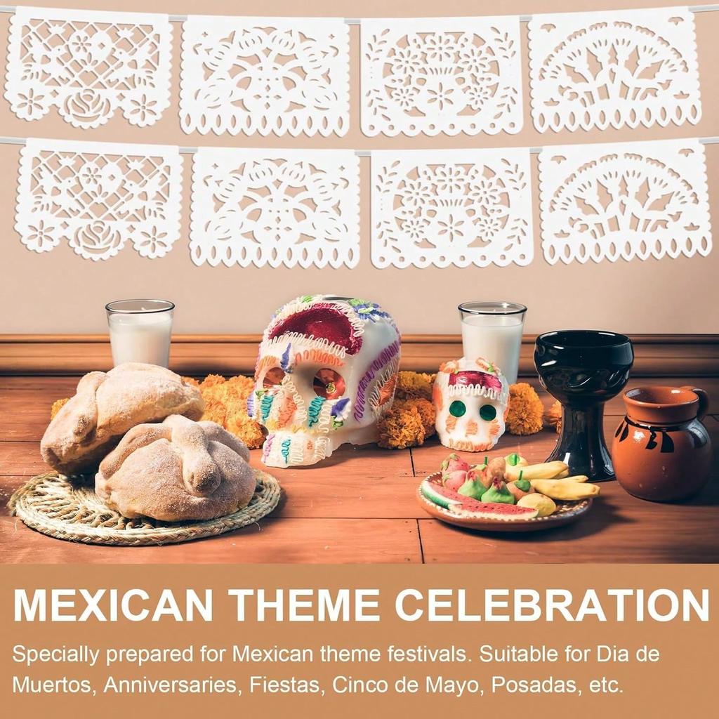 1 Set White Shredded Paper Banner, Plastic Mexican Party Banner Wedding Christmas Party Decoration, Day of The Dead, Day of The Dead Decor Supplies