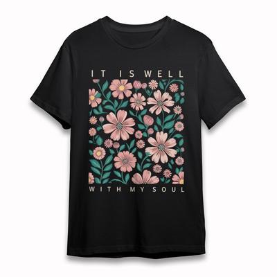 Women's Plus Size Classic T-Shirt Floral Pattern Well With My Soul Quote Tee