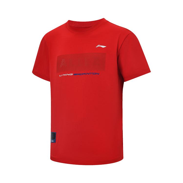Li Ning Badminton Series Logo Lightweight Straight-Cut Moisture-Wicking Short Sleeve T-Shirt Unisex Tops Red AHSUB35-2
