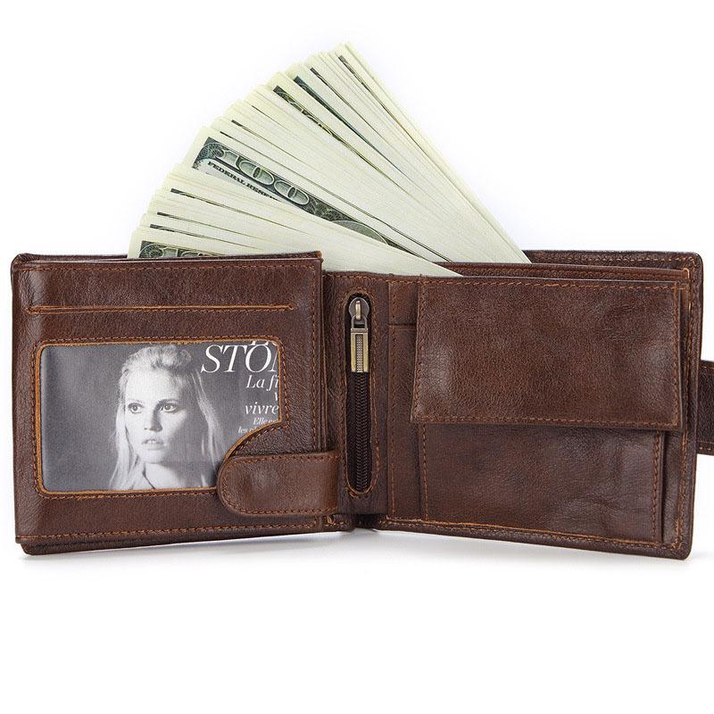 Men's Top Grain Cowhide Leather Wallet Short Horizontal Genuine Leather Purse with Coin Pocket