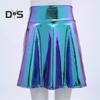 Womrn Club Skirt Glossy Surface Faux Leather A Line Loose Hem Elastic Waist High Waist Pleated Soft Performance Cocktail Party Mini Skirt