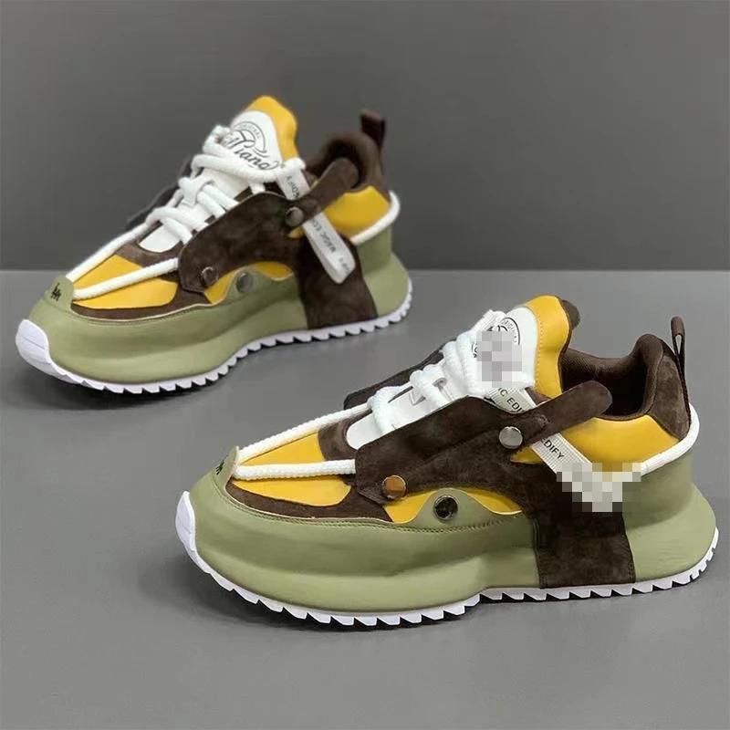 Fashion Chunky Sneaker Men Designer Soft Sole Running Shoes Fashion Casual Microfiber Leather Breathable Height Increased Platform Shoes