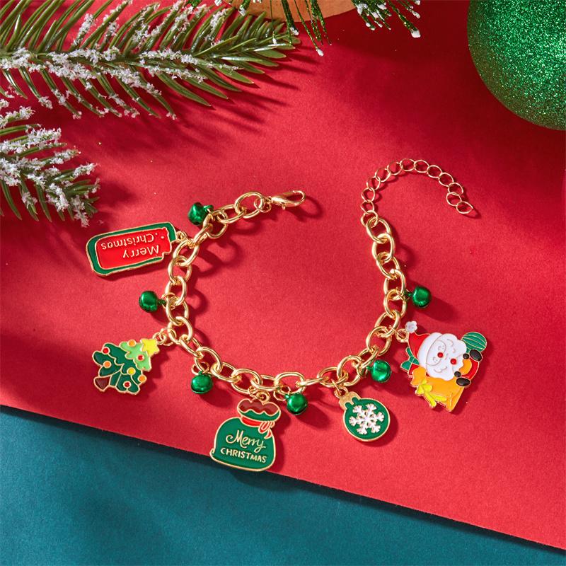 

Merry Christmas Cute Santa Claus Tree Elk Snowman Charm Bracelets for Women Men Gold Color Metal Chain Bangle Xmas Party Jewelry