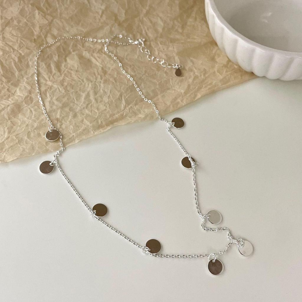 Su Chuang S925 Sterling Silver Round Pendant Necklace for Girls - High-End Fashionable Versatile Ins Style Collarbone Chain