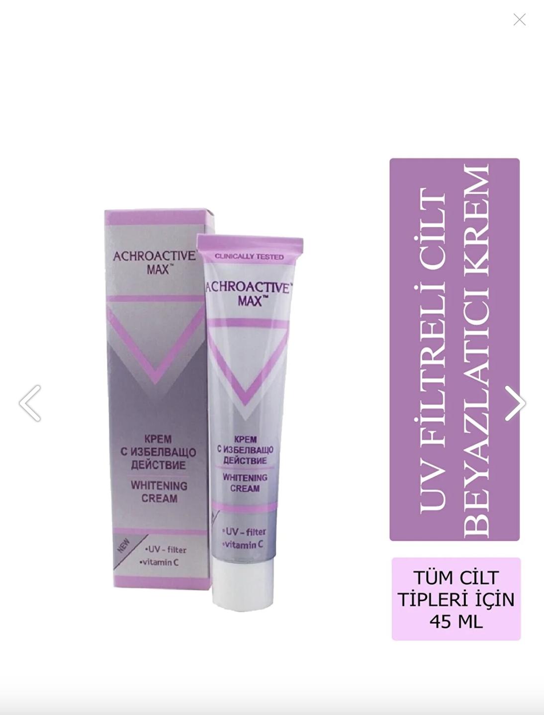 

Achromin Max Cream 45 мл ОТБЕЛИВАЮЩИЙ КРЕМ ДЛЯ КОЖИ С УФ-ФИЛЬТРОМ 1 PRİCE