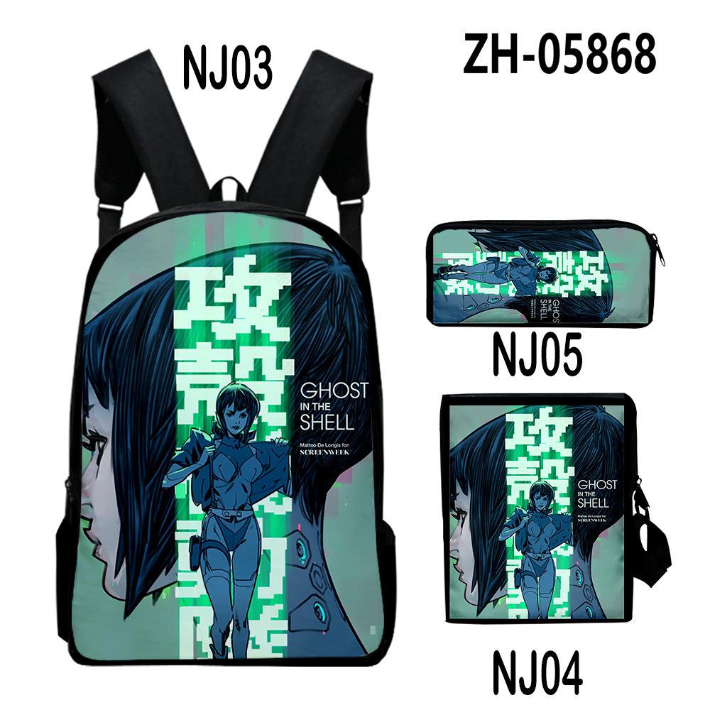 Nouveauté Populaire ghost in the shell Impression 3D Set de 3 pièces Sacs d'école Sac à dos pour ordinateur portable Sac à dos Sac à bandoulière incliné Trousse