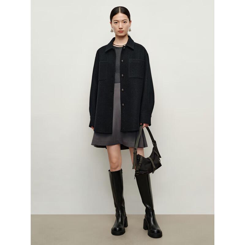 

JIUZI ANNAKO Women s Wool Blend Drop-Shoulder Shirt Jacket XS