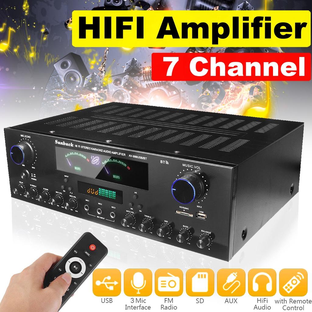 3000 W 7-Kanal-Bluetooth-Audio-Leistungsverstärker 110 V 220 V AV-Verstärker-Lautsprecher mit Fernbedienung, unterstützt FM, USB, SD-Karten