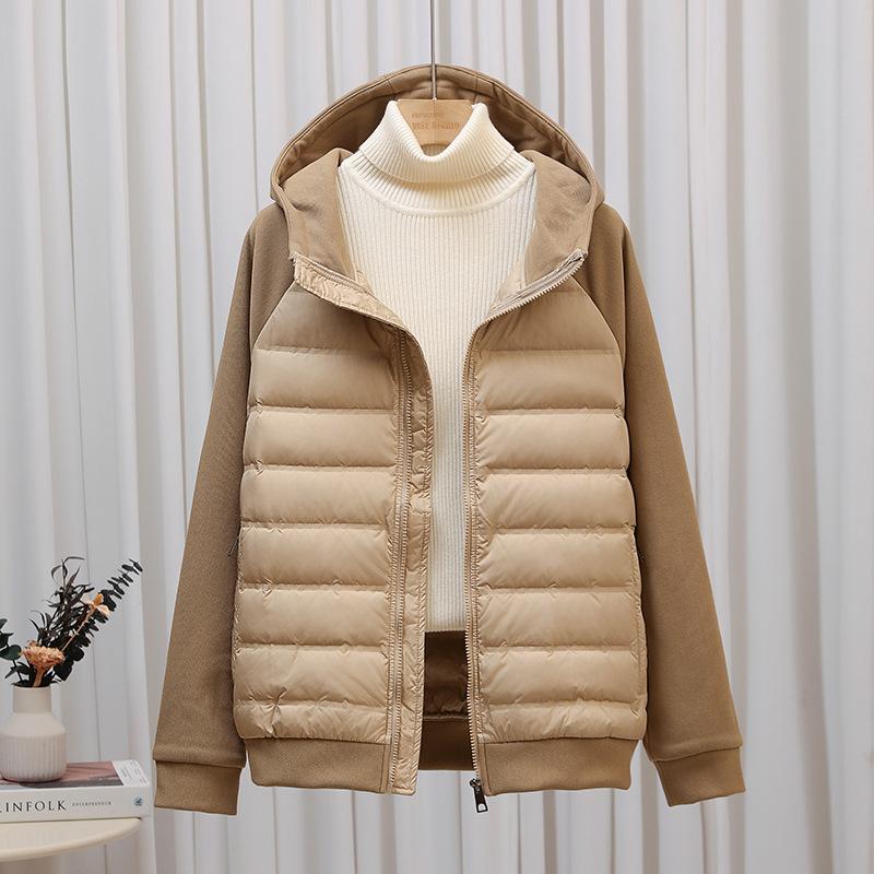 Thin down jacket women's new splicing hooded sweater autumn and winter short down jacket couple trend