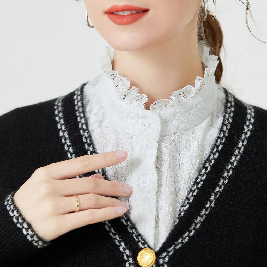 Elegant Stand Fake Collar Lace Embroidery Shirt Blouse Tops Detachable Collars Half Shirt False Collar Clothing Accessories