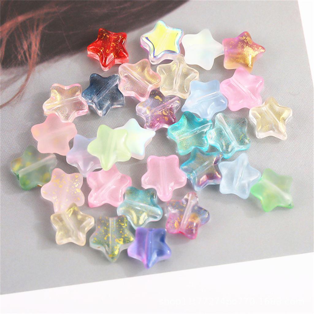 Colorful 30pcs 8mm Mini Polychrome Cute Gradient Five-pointed Star Glass Beads Loose Spacer Beads Jewelry Making DIY Handmade