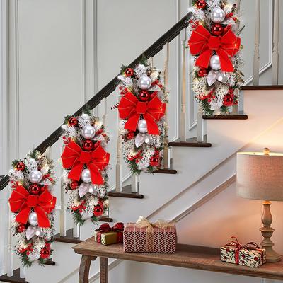 Frohe Weihnachten Ornamente Festliche Girlande Charms mit LED-Lichtleiste Weihnachts Treppenkranz Feiertagsparty Dekorationszubehör