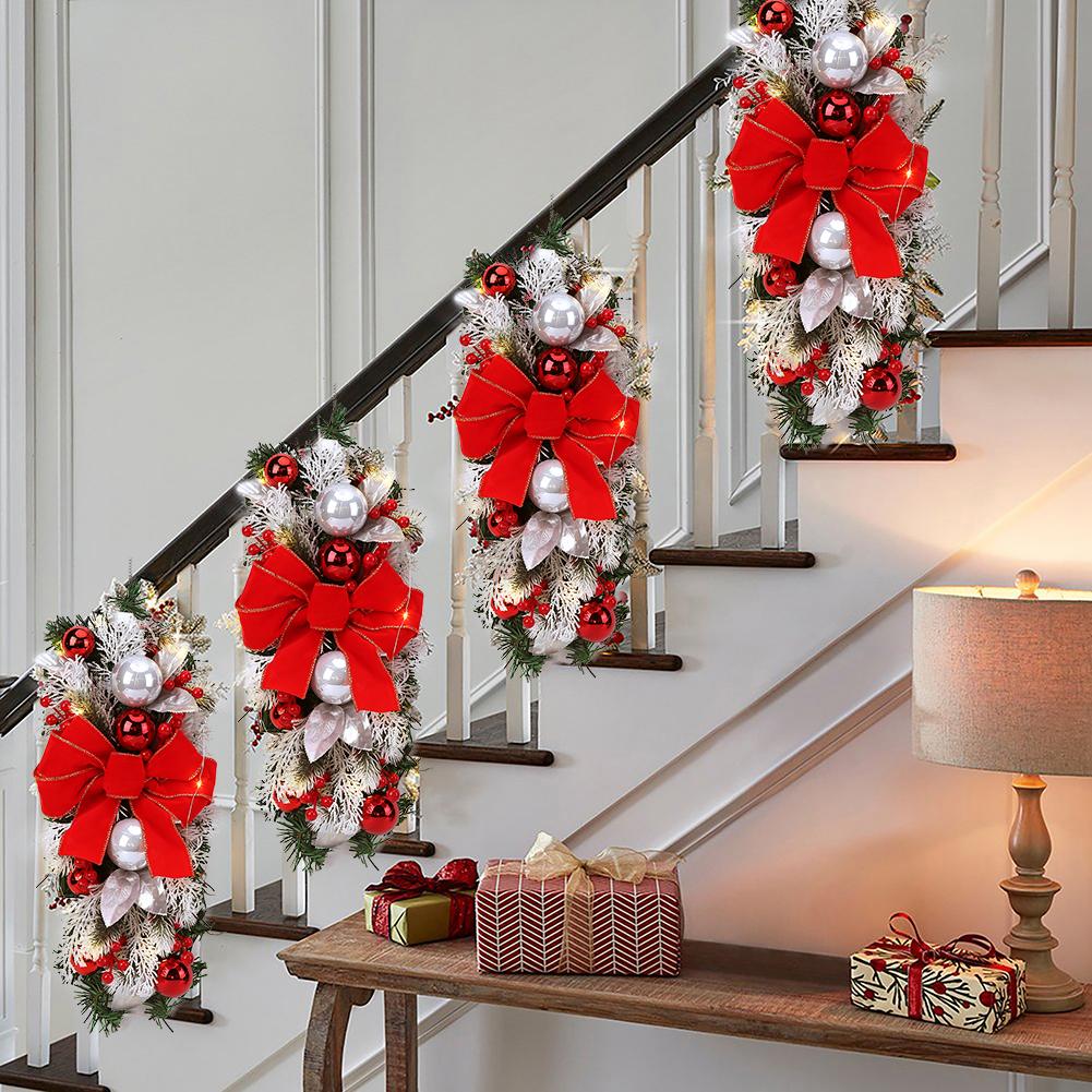 Merry Christmas Ornaments Festive Garland Charms with LED Light Strip Xmas Stair Wreath Holiday Party Decor Supplies