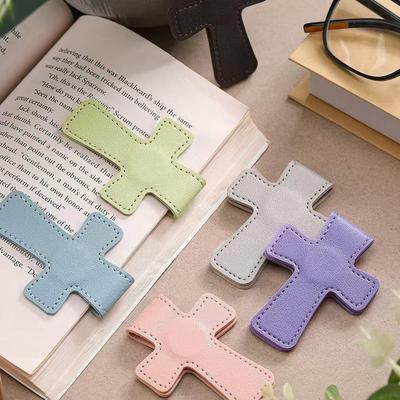 Creative Magnetic Leather Bookmark - Solid Color, PU Leather, Christmas Edition