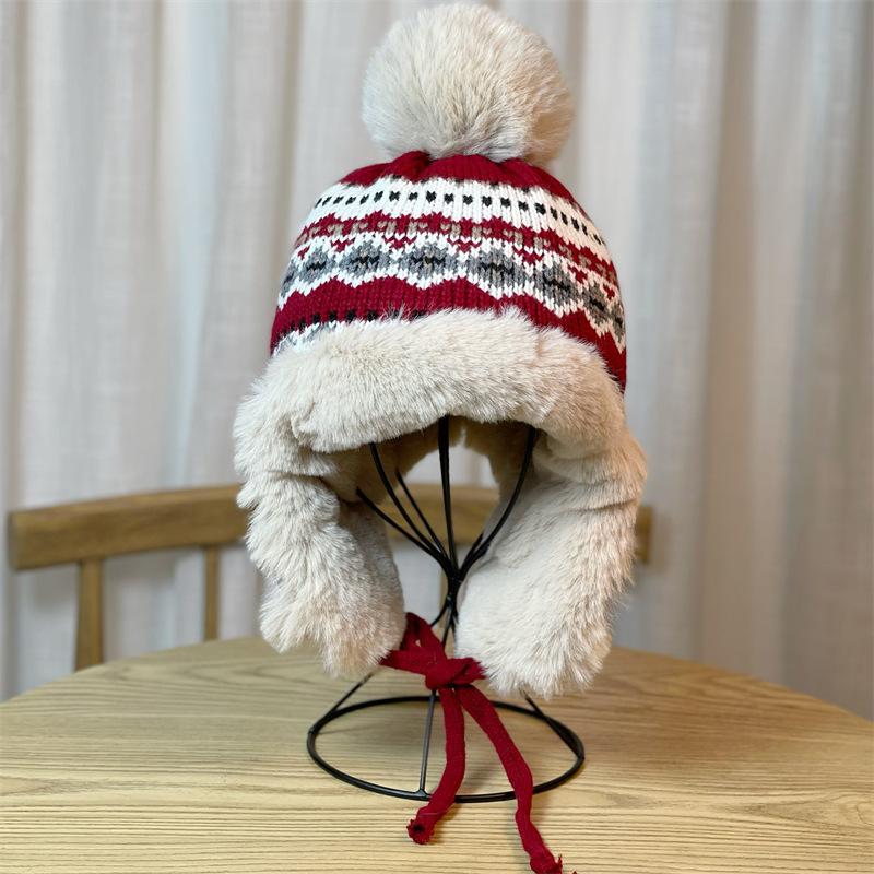 Hat Women's Autumn and Winter Large Head Circumference Knitted Hat Warm Ear Protection Woolen Hat Showing Face Small Pullover Cold Hat