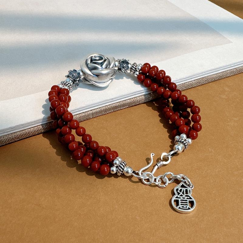 Pure Silver 999 Rose Multi-layer Bracelet Heavy Industry Three-dimensional Double-sided Flower Bloom Wealth Bracelet