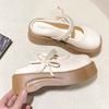 Fashion Bow Platform Flats Women Slippers Fashion String Bead Slingback Shoes Dress Woman Mules Shoes 2025 Summer Casual Mujer Zapatos