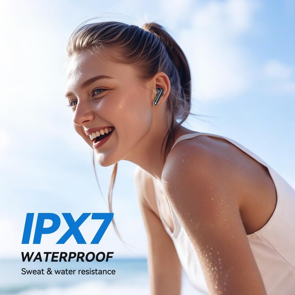 Wireless Earbuds, Bluetooth 5.4 Ear Buds with Power Display Charging Case, Stereo Deep Bass Headphones with 50H Playtime, IPX7 Waterproof Android/iOS