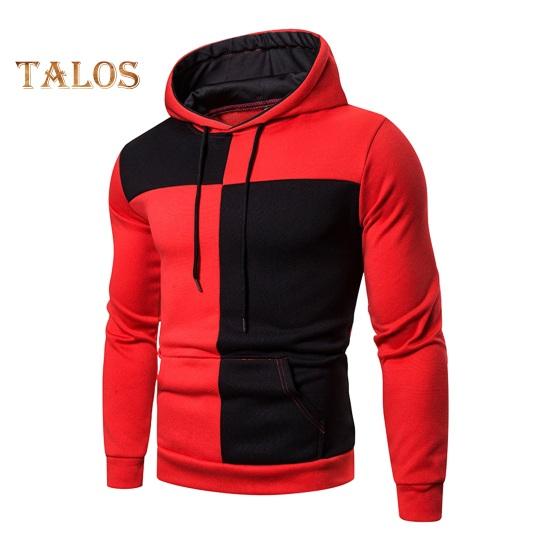 Men Fall Winter Hoodie Colorblock Drawstring Long Sleeves Big Pocket Hooded Retro Thin Loose School Daily Wear Casual Sport Top