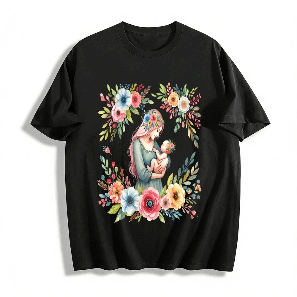 Floral Print Mother Baby Themed Long Sleeve T-Shirt Pure cotton T-shirt XXS