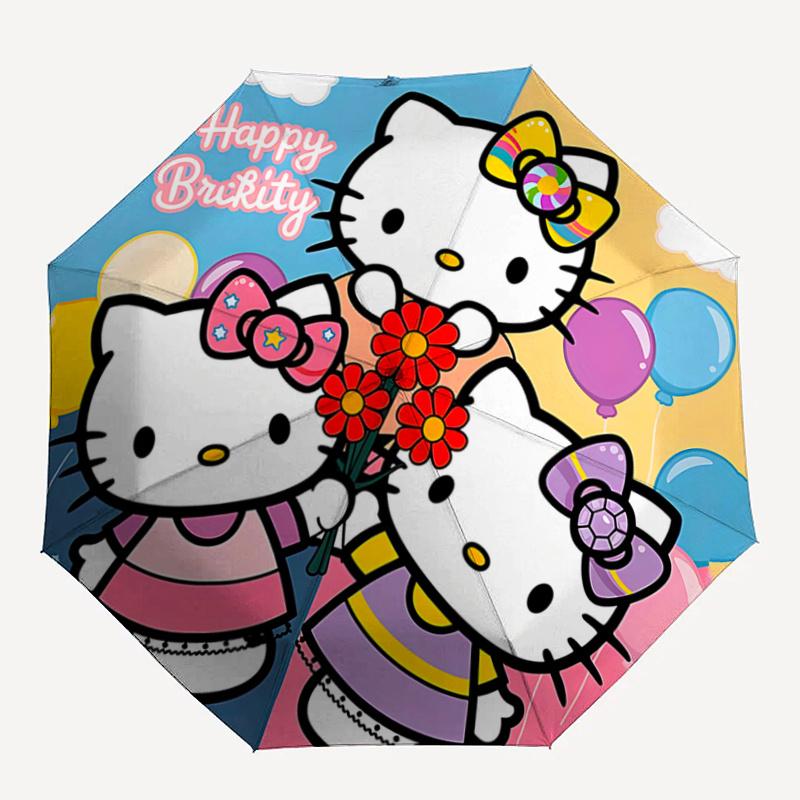 1pc Hello Kitty Happy BruiKity Bouquet with Automatic Open Close Umbrella, Portable Tri-Fold Design, 8-Bone Iron Frame Outdoor Umbrella, Perfect Gift
